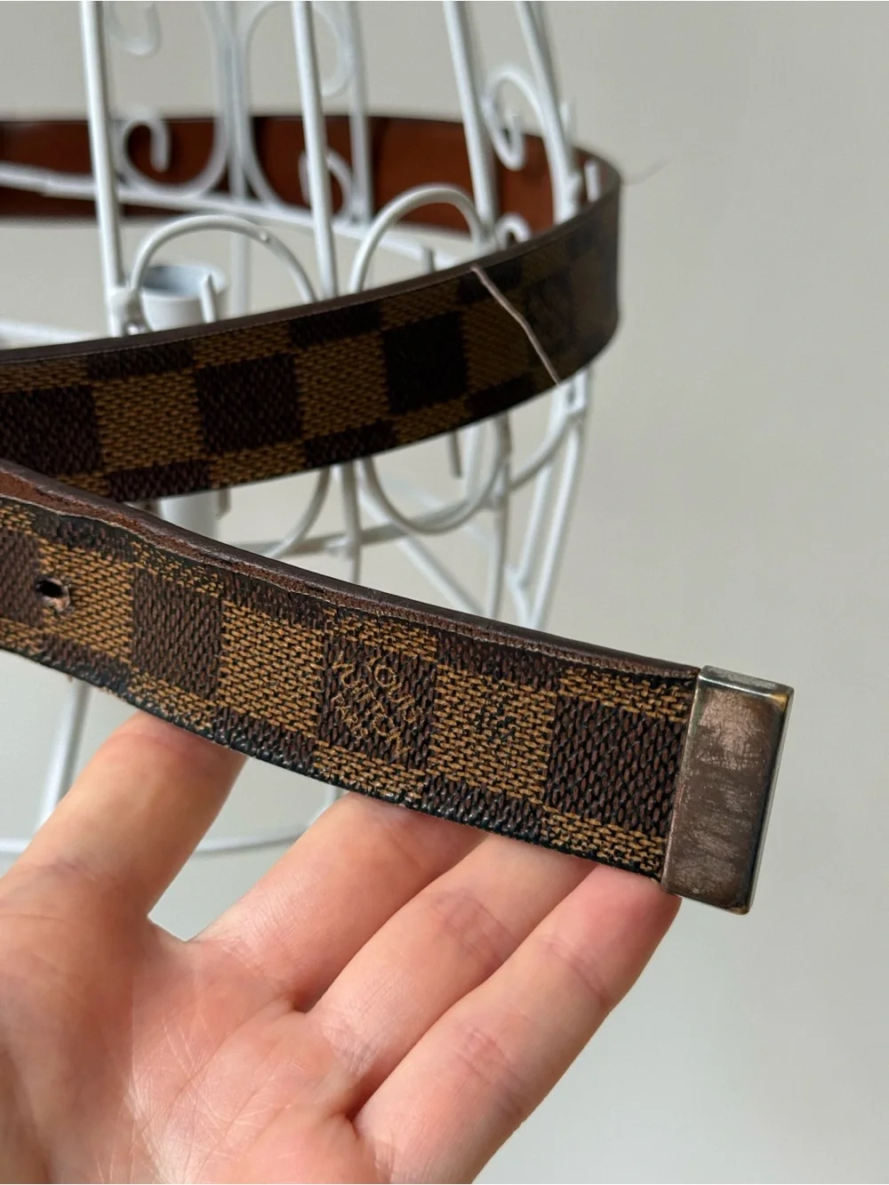 Louis Vuitton Damier Ebene Inventeur Belt Brown Leather 40” x 1”